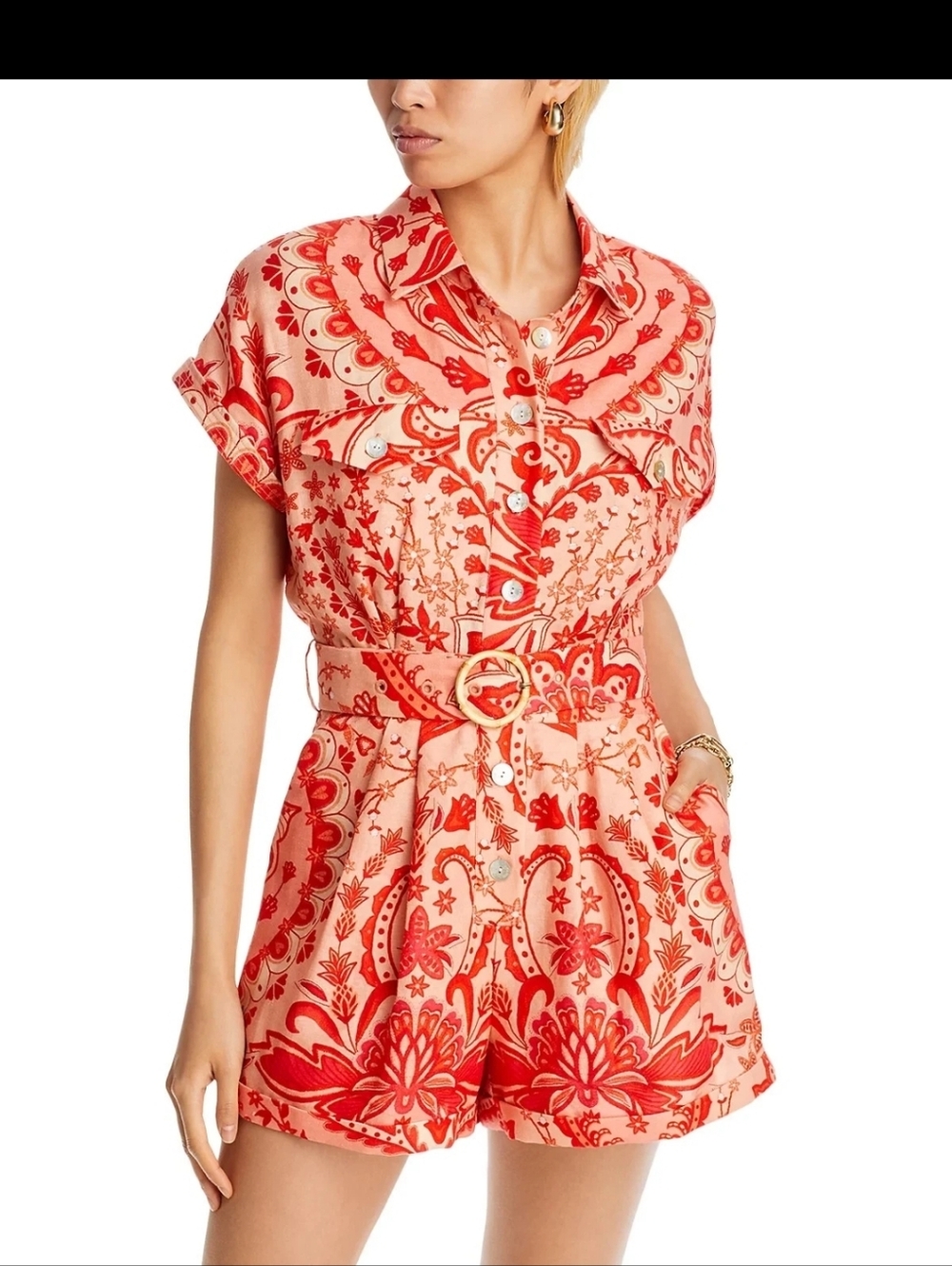 Farm Rio Jaipur Floral Paisley Linen Romper Sz Large No Belt